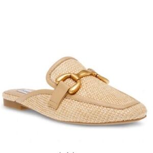 STEVE MADDEN Fortunate Raffia Slip On Mules Horsebit Buckle Accent Size 6